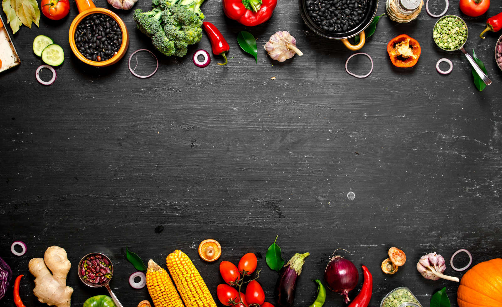 Fresh food vegetables slate board